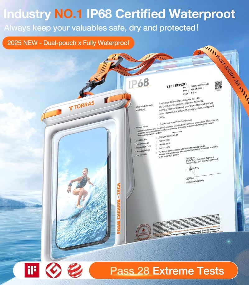 TORRAS IP68 Waterproof Phone Pouch Double Space, Floating Waterproof Phone Case with Lanyard for iPhone 17 Pro Max 16 15 14 S25 S24, Phone Dry Bag Vacation Cruise Ship Travel Essentials 7.0'', White - Image 3